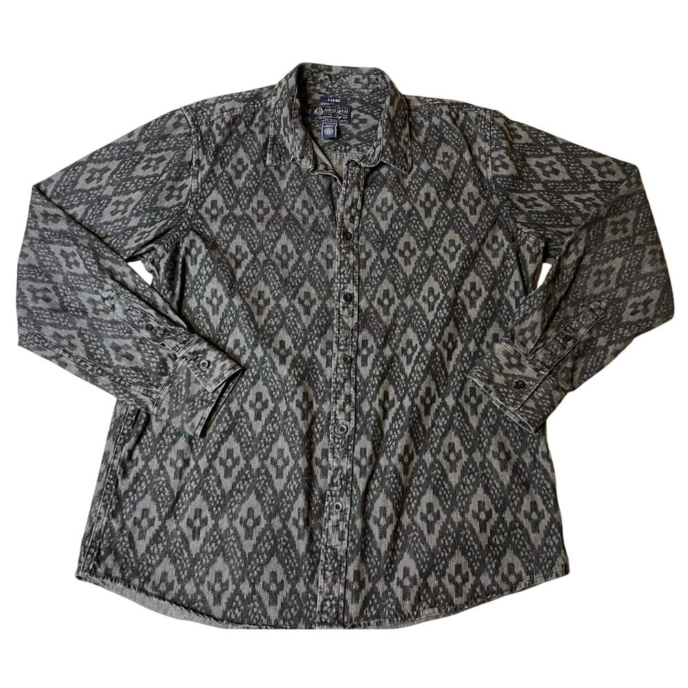 American Rag Men’s Tribal Boho Print Denim Like Casual Button Up Cotton Size XL